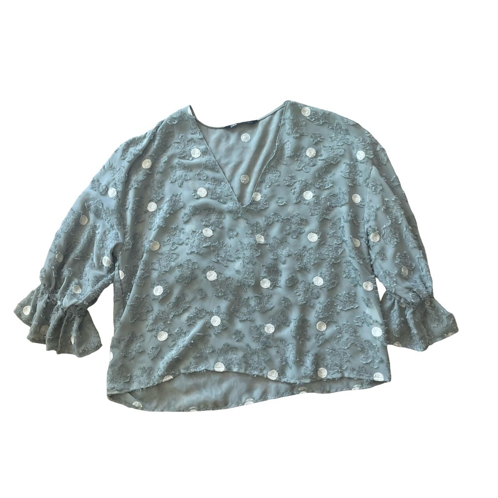Zara Textured Floral Polka Dot Blouse
